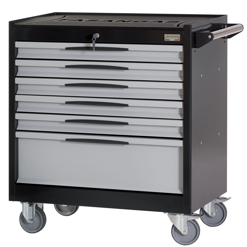 Tool trolley FG 104 with 6 drawers, with wooden cover top