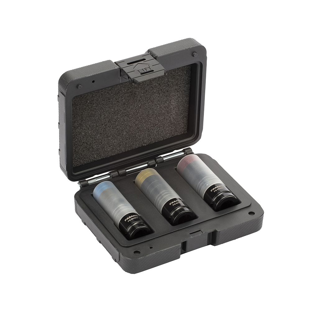 Set of 3pcs impact sockets set for aluminum wheels, equipped with magnetic spring system