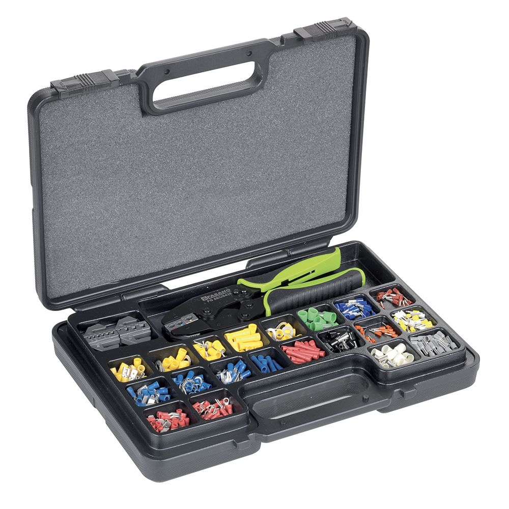 Universal crimping pliers set with interchangeable dies
