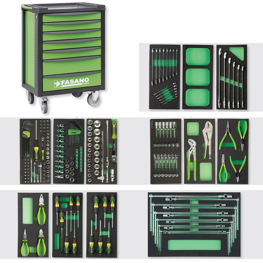 Tool trolley FG 100 with 7 drawers and assortment of 214 tools