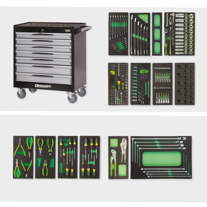 Tool trolley FG 104 with 7 drawers and assortment of 242 tools 
