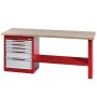 Workbench equipped with beech worktop and 1 cabinet with 5 drawers