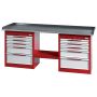 Workbench equipped with steel worktop and 2 cabinets with 5 drawers