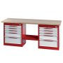 Workbench equipped with beech worktop and 2 cabinets with 5 drawers