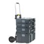 Kit of 4 stackable ABS suitcases complete with folding trolley