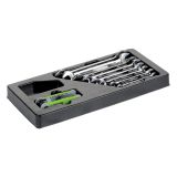 Plastic tray of open double end wrenches